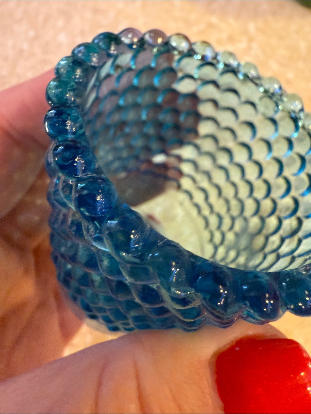 Vintage Blue Hobnail Glass votive tea light candle holder - Picture 4 of 8